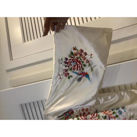 Vintage Plum Blossoms Embroidered Satin Kimono Robe Floral Birds Colorful China - Picture 3 of 7